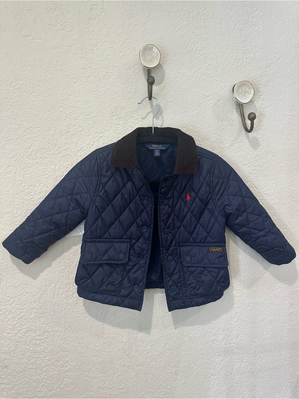 Ralph Lauren Navy Quilted Kids Jacket with Brown Corduroy Collar